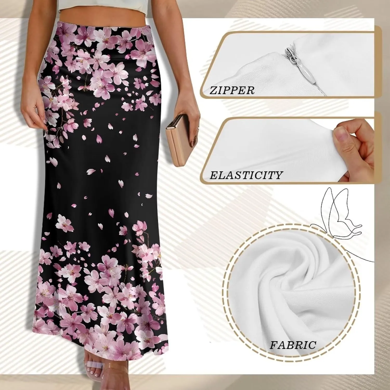 Womens Hawaii Skirts High Waist Long Skirt Side Zipper Stretch Skirt Lightweight Long Maxi Skirts Y2k Skirt Summer