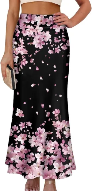 Womens Hawaii Skirts High Waist Long Skirt Side Zipper Stretch Skirt Lightweight Long Maxi Skirts Y2k Skirt Summer