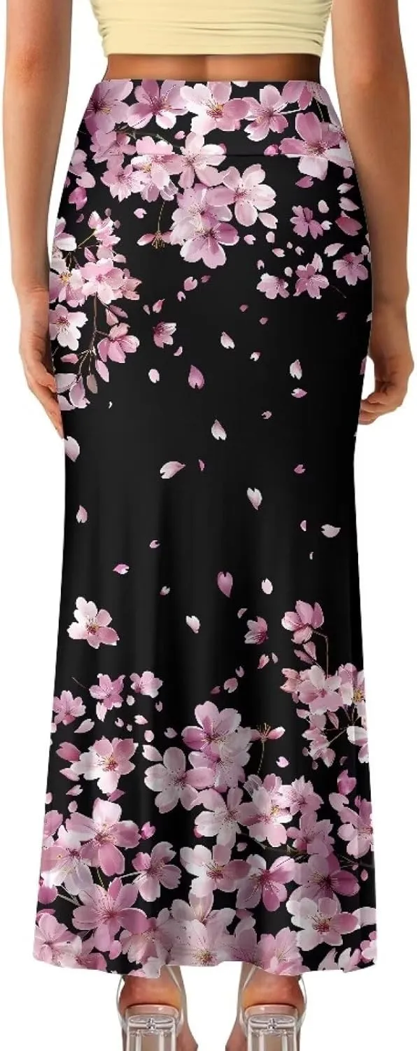 Womens Hawaii Skirts High Waist Long Skirt Side Zipper Stretch Skirt Lightweight Long Maxi Skirts Y2k Skirt Summer