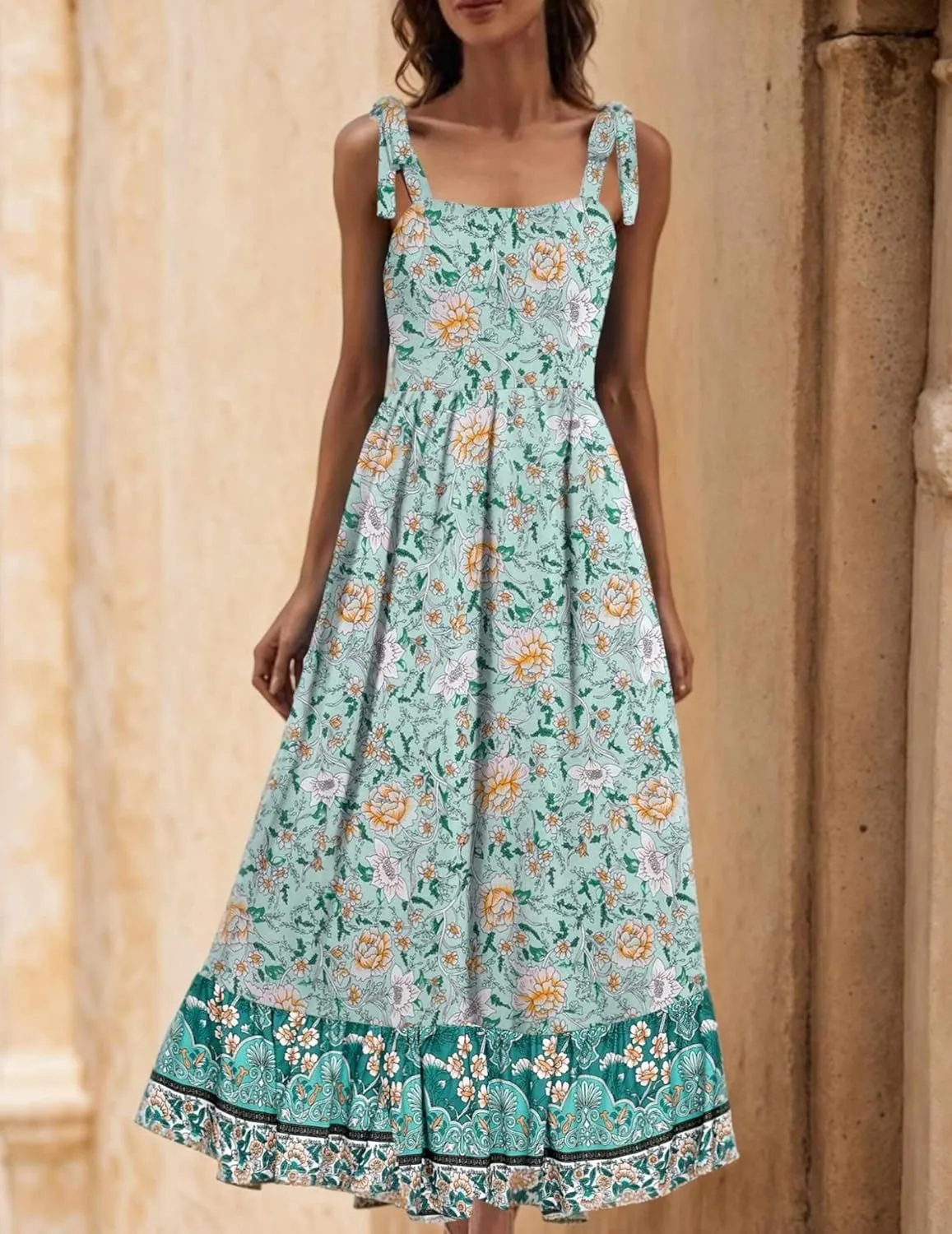 Zeagoo Women Summer Maxi Dress with Pockets 2025 Spaghetti Strap Sundress Casual Flowy Boho Dress Floral Tiered Beach Dress